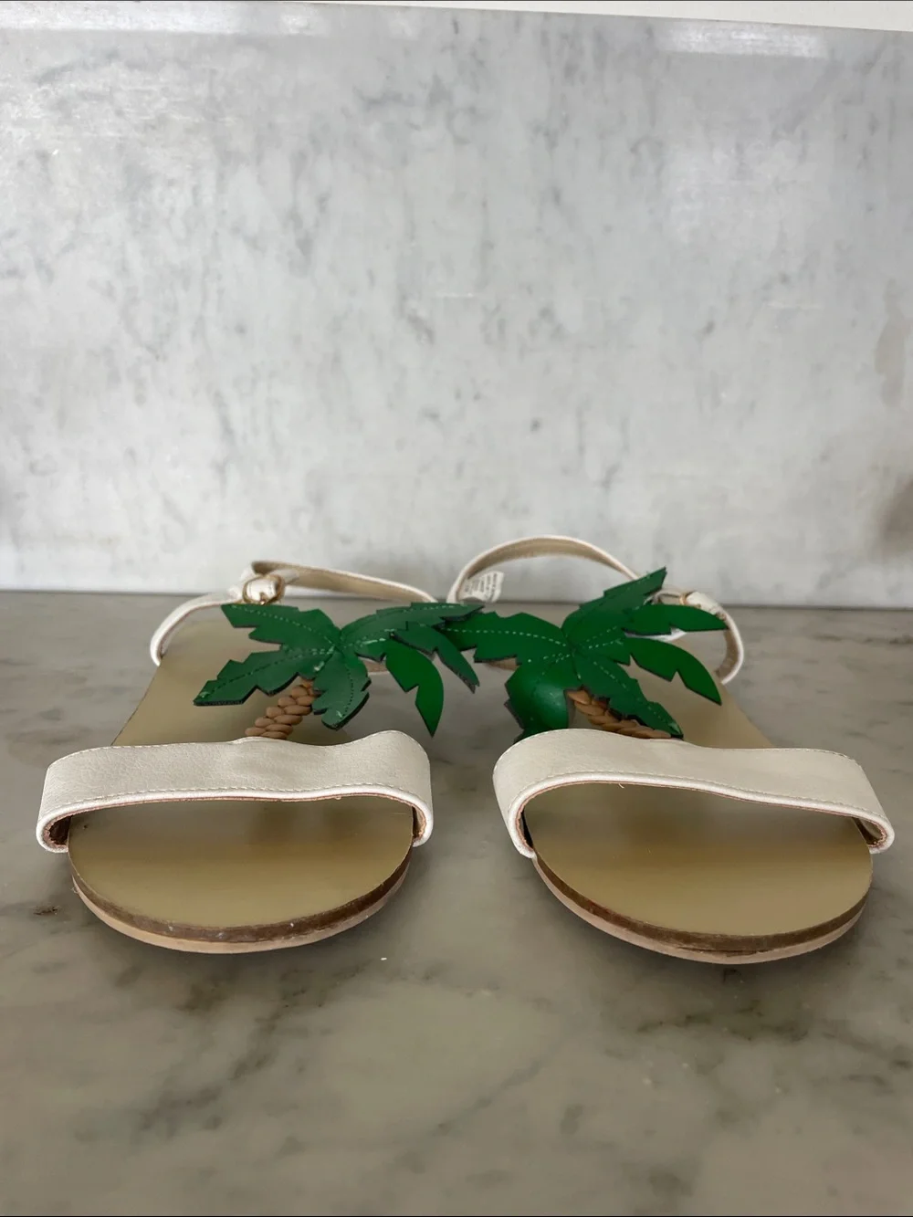 JANIE AND JACK Palm Tree Sandal White Sandals with Green Palm Appliqués Girl 1